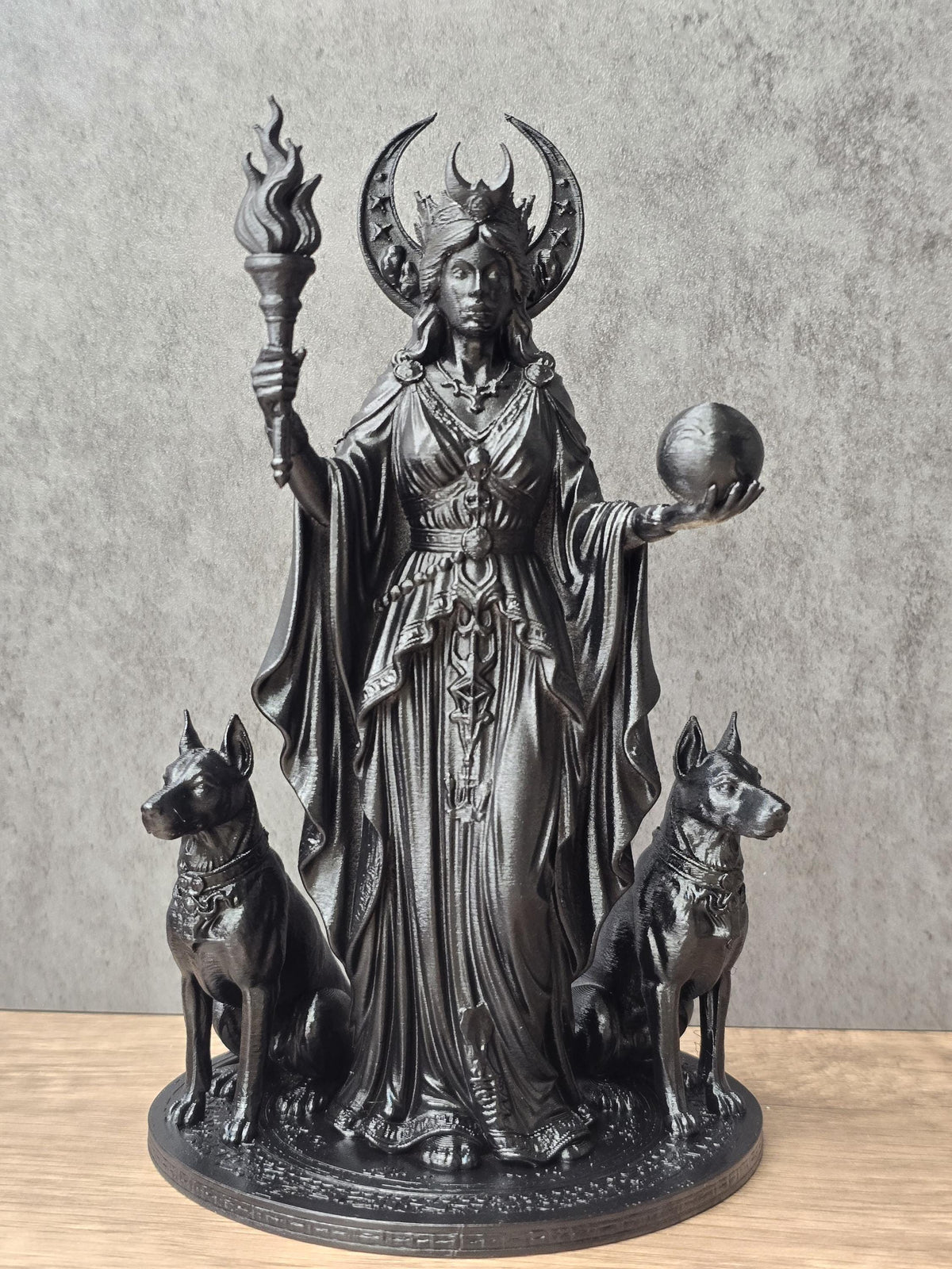 Hecate Goddess Statue, Dark Feminine Pagan Decor, Gothic Witch Altar Decor, Triple Moon Figurine