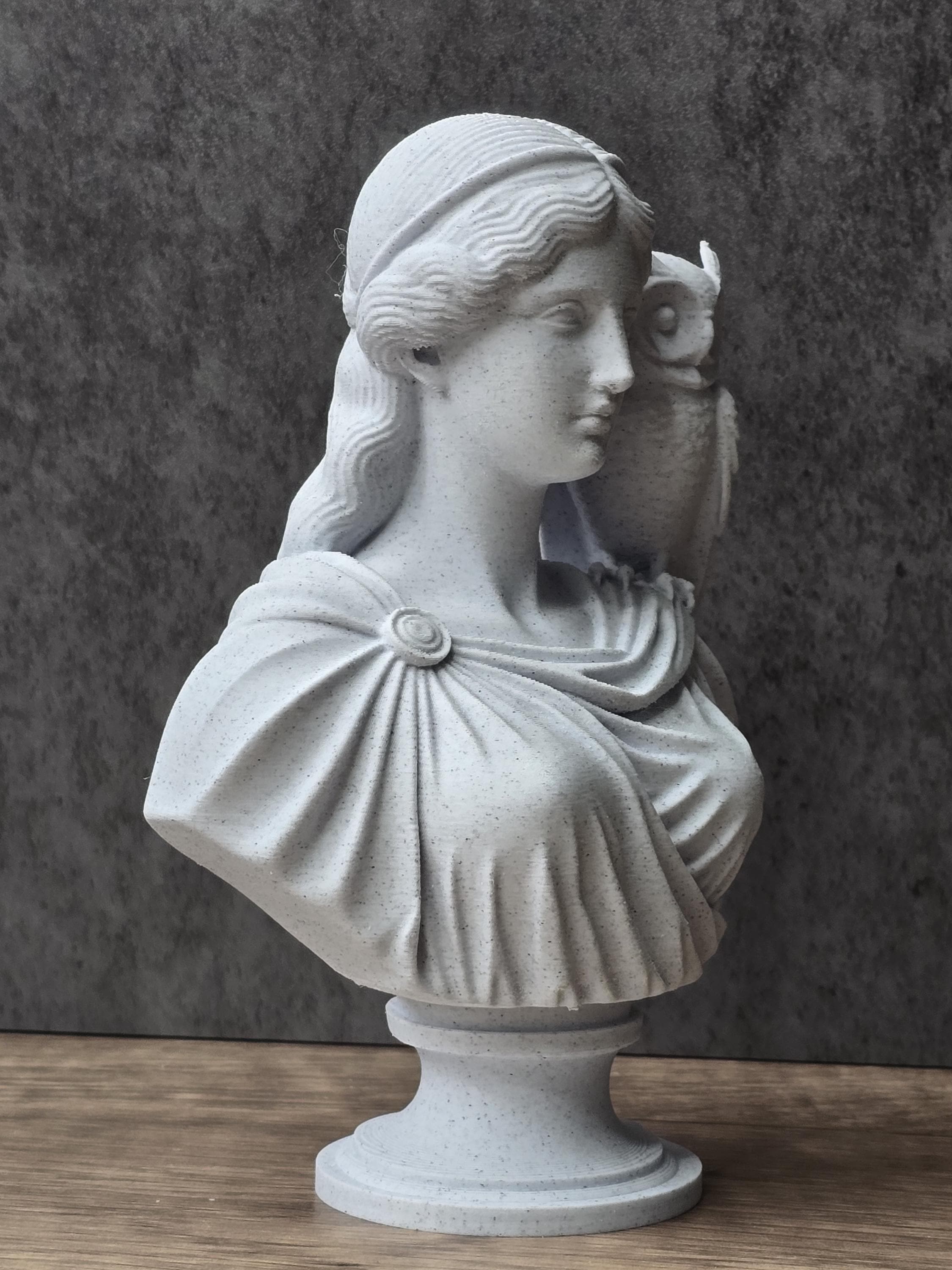 Athena Bust With Owl, Greek Goddess Statue 3D Printed, Owl Figurine Wisdom Gift, Athena Sculpture, Ancient Greek Decor