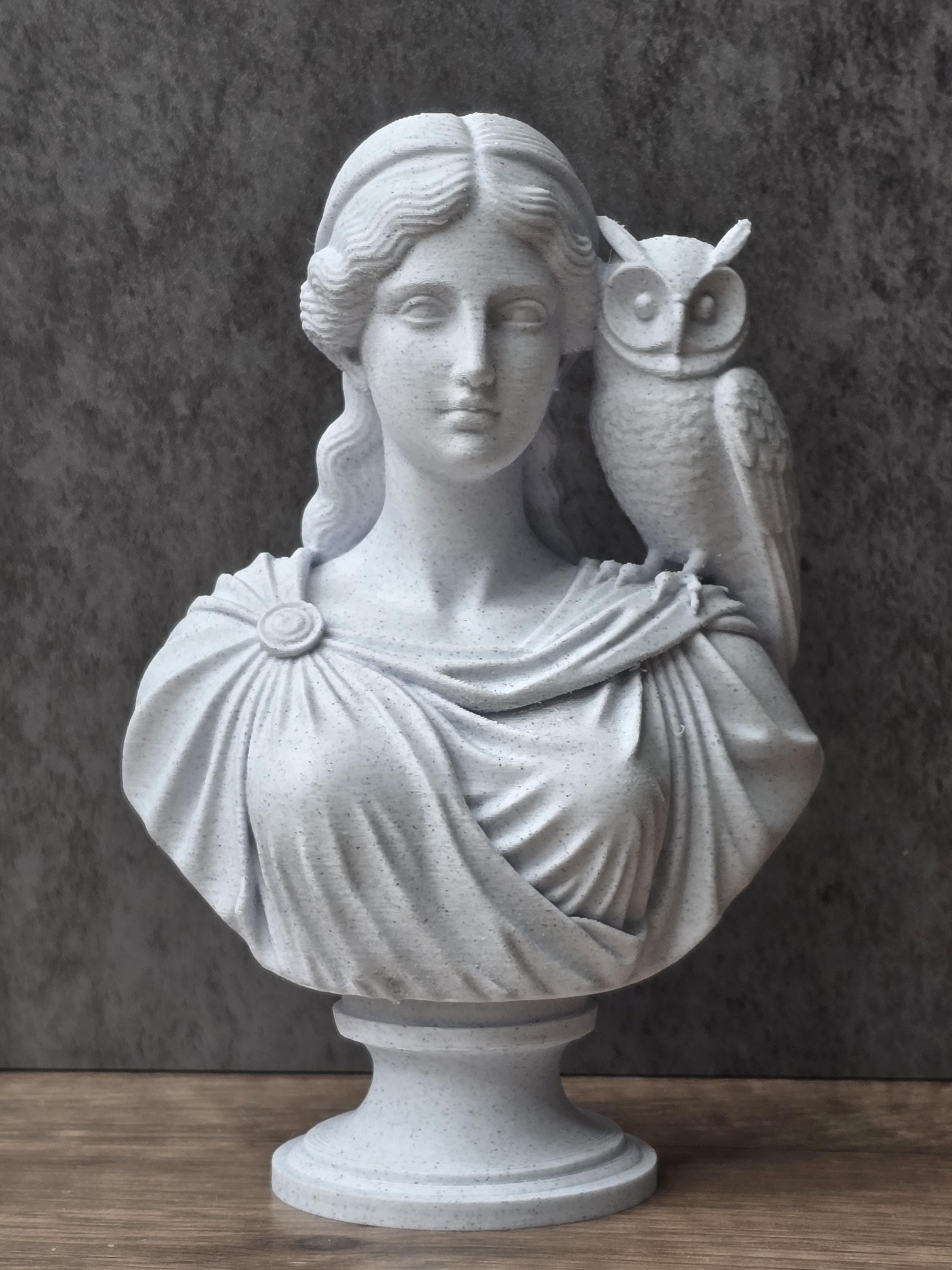 Athena Bust With Owl, Greek Goddess Statue 3D Printed, Owl Figurine Wisdom Gift, Athena Sculpture, Ancient Greek Decor