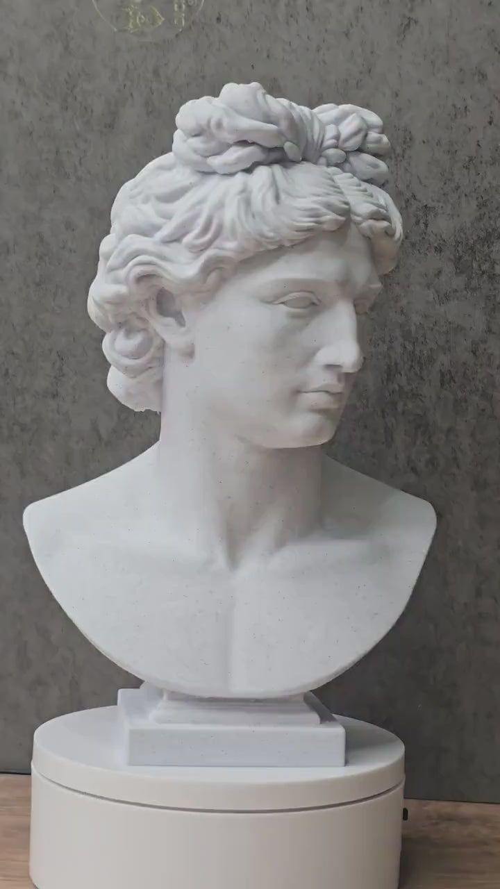 Apollo Bust Statue, Greek Sun God Sculpture, Ancient Mythology Decor